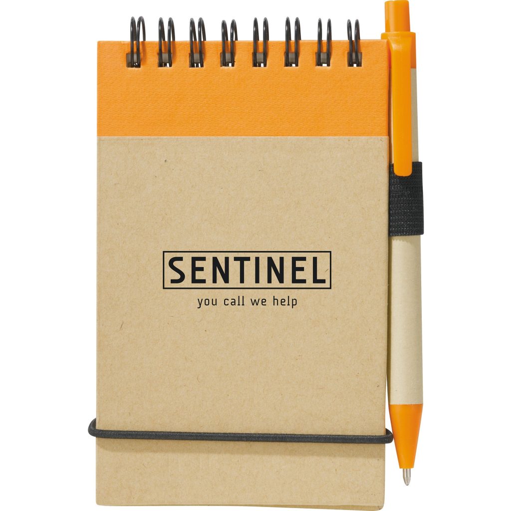 Promotional Recycled Notes and Pens - Promotional Pens Singapore - Gifts VV Available in 5 exciting item colors 客製 - Promotional Pens Singapore - Gifts VV Natural with Orange Trim Recycled Jotter and Pen