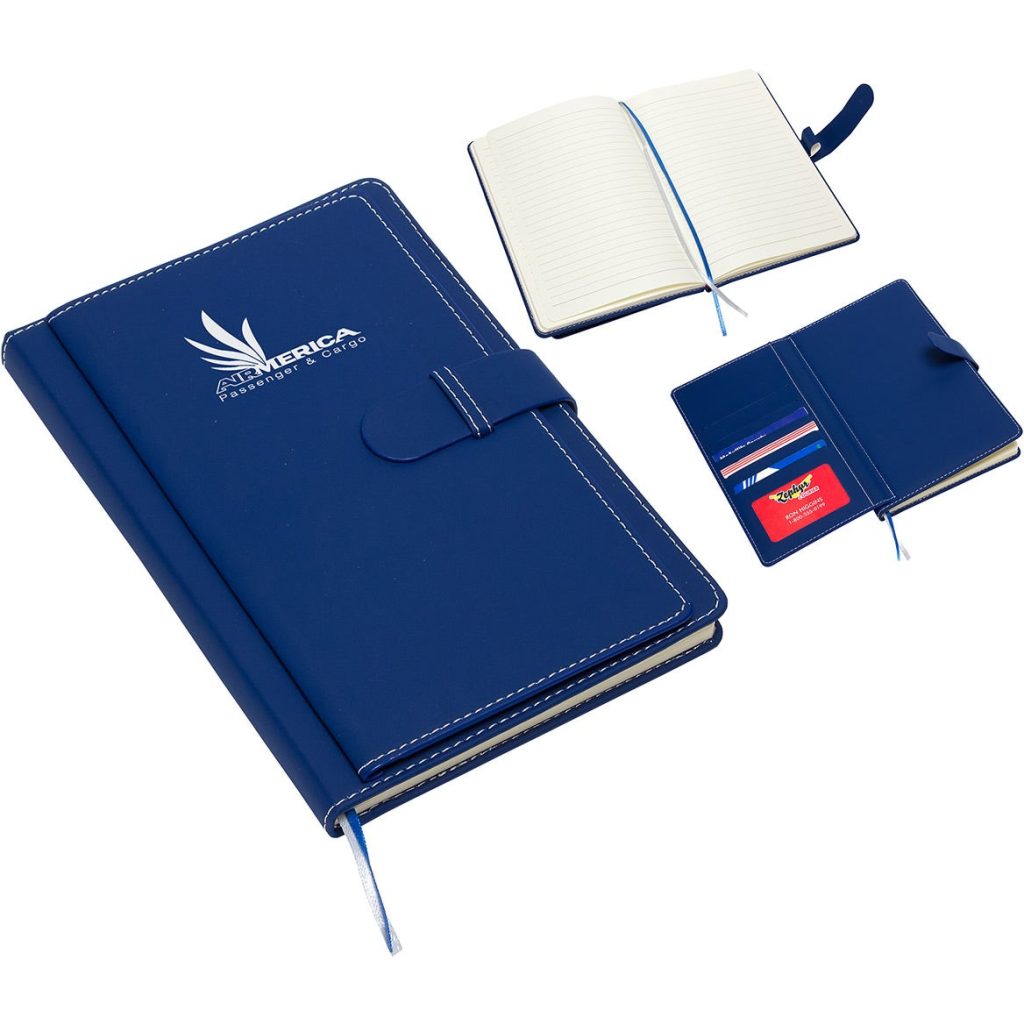 Logo Travel Journals with Card Pockets - Promotional Pens Singapore - Gifts VV Available in 3 exciting item colors 客製 - Promotional Pens Singapore - Gifts VV Blue Travel Journal with Card Pockets