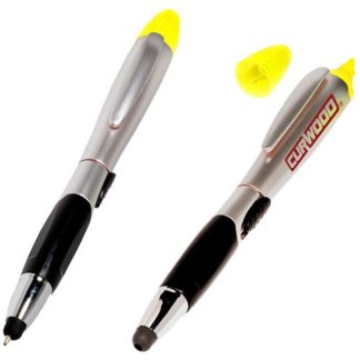 Silver / Yellow Triple Play Stylus Pen Highlighter