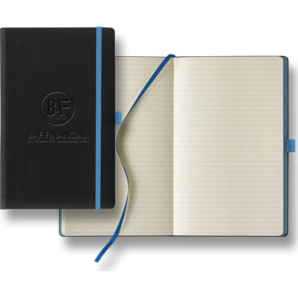 Custom Tucson Edge Medium Ivory Journals - Promotional Pens Singapore - Gifts VV Free Setup 客製 - Promotional Pens Singapore - Gifts VV Black / Blue Tucson Edge Medium Ivory Journal