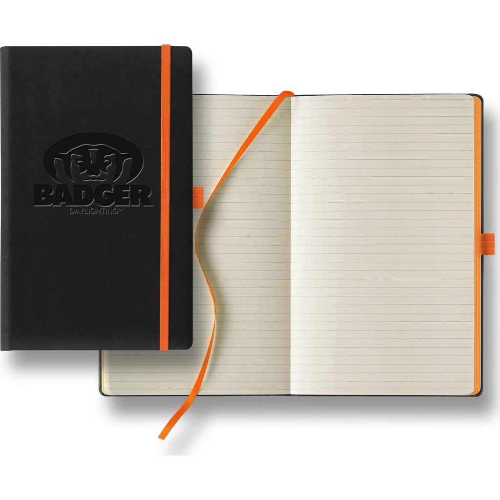 Custom Tucson Edge Medium Ivory Journals - Promotional Pens Singapore - Gifts VV Free Setup 客製 - Promotional Pens Singapore - Gifts VV Black / Orange Tucson Edge Medium Ivory Journal