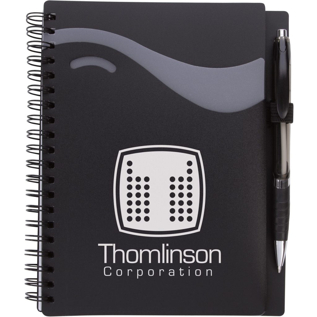 Printed Wave Notebooks with Epiphany Pen - Promotional Pens Singapore - Gifts VV Available in 5 exciting item colors 客製 - Promotional Pens Singapore - Gifts VV Black Wave Notebook with Epiphany Pen