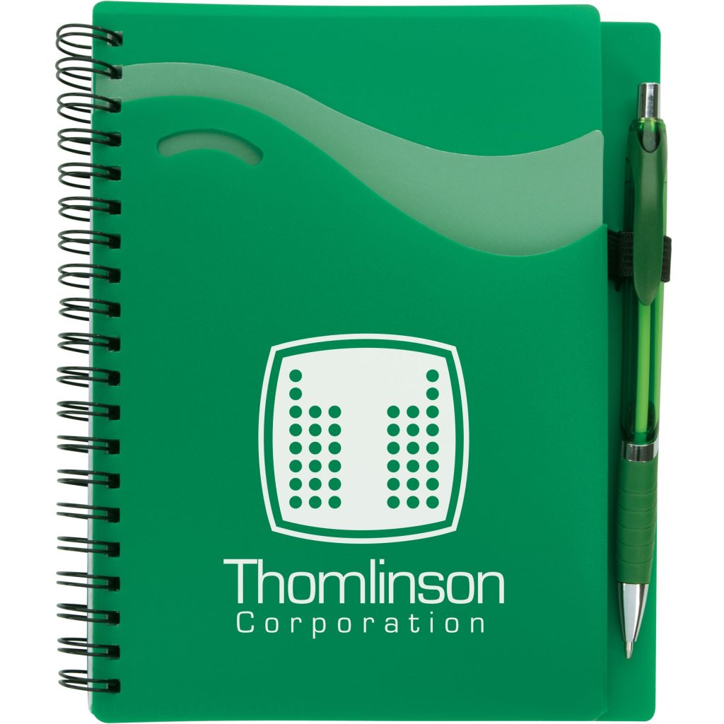 Printed Wave Notebooks with Epiphany Pen - Promotional Pens Singapore - Gifts VV Available in 5 exciting item colors 客製 - Promotional Pens Singapore - Gifts VV Green Wave Notebook with Epiphany Pen